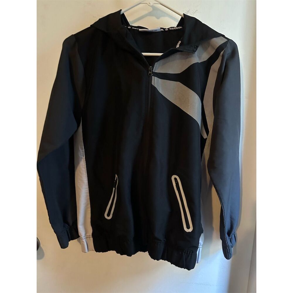 Reebok Kids' Black Windbreaker Jacket with Hood Size L Casual Outdoor